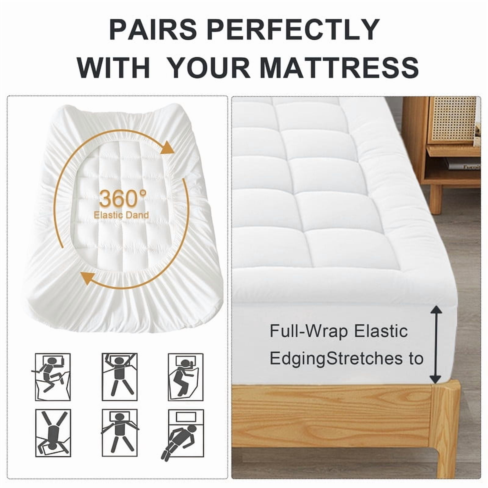 King Mattress Topper, Extra Thick King Size Mattress Pad King Mattress Protector for Back Pain，Cooling White Mattress Topper King with Deep Pocket Mattress Cover King Size Bed Topper