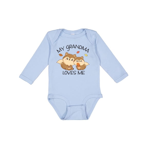 Inktastic My Grandma Loves Me with Cute Squirrels in Autumn Boys or Girls Long Sleeve Baby Bodysuit