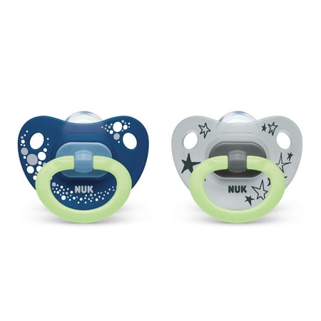 NUK Glow-in-the-Dark Orthodontic Pacifiers, 6-18 Months, Assorted Colors, 2 Pack