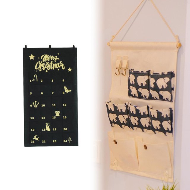 Calendario de adviento navideño colgante de pared Macarena 24 bolsillos organizador para el hogar Negro