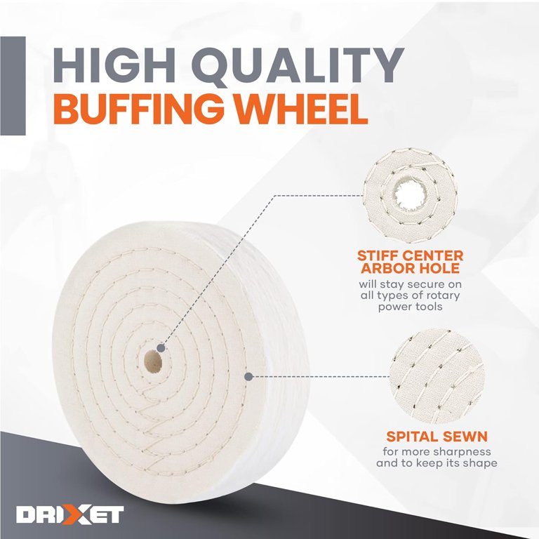 Buffing Wheels For Bench Grinder - 6 Inch Extra Thick Buffing Wheel Fine  Cotton Sewn Rigid Treated Spiral With A 1/2” Center Arbor Hole - 80 Ply  Polishing Wheel For Bench Grinder (2 Pack)–By 