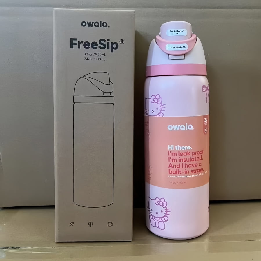 32oz Limited Edition Stainless Steel Tumbler - Leakproof Dual Lid (Straw & Sip), Soft Handle, Double-Wall Insulated Travel Mug for Office, Camping, Sports, Home, Ideal Gift (Pink Cat).