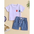 thumbnail image 2 of Bagilaanoe 4th of July Clothes for Toddler Baby Boys Short Sleeve Letter Print T-Shirt Tops + Shorts 6M 12M 18M 24M 3T Kids Independence Day Outfits 2pcs Short Pants Set, 2 of 9