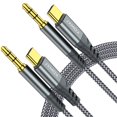 thumbnail image 1 of Cable de conector auxiliar de audio USB C a 3,5 mm JXMOX, 1,2 m (4 pies), paquete de 2, 1 of 6
