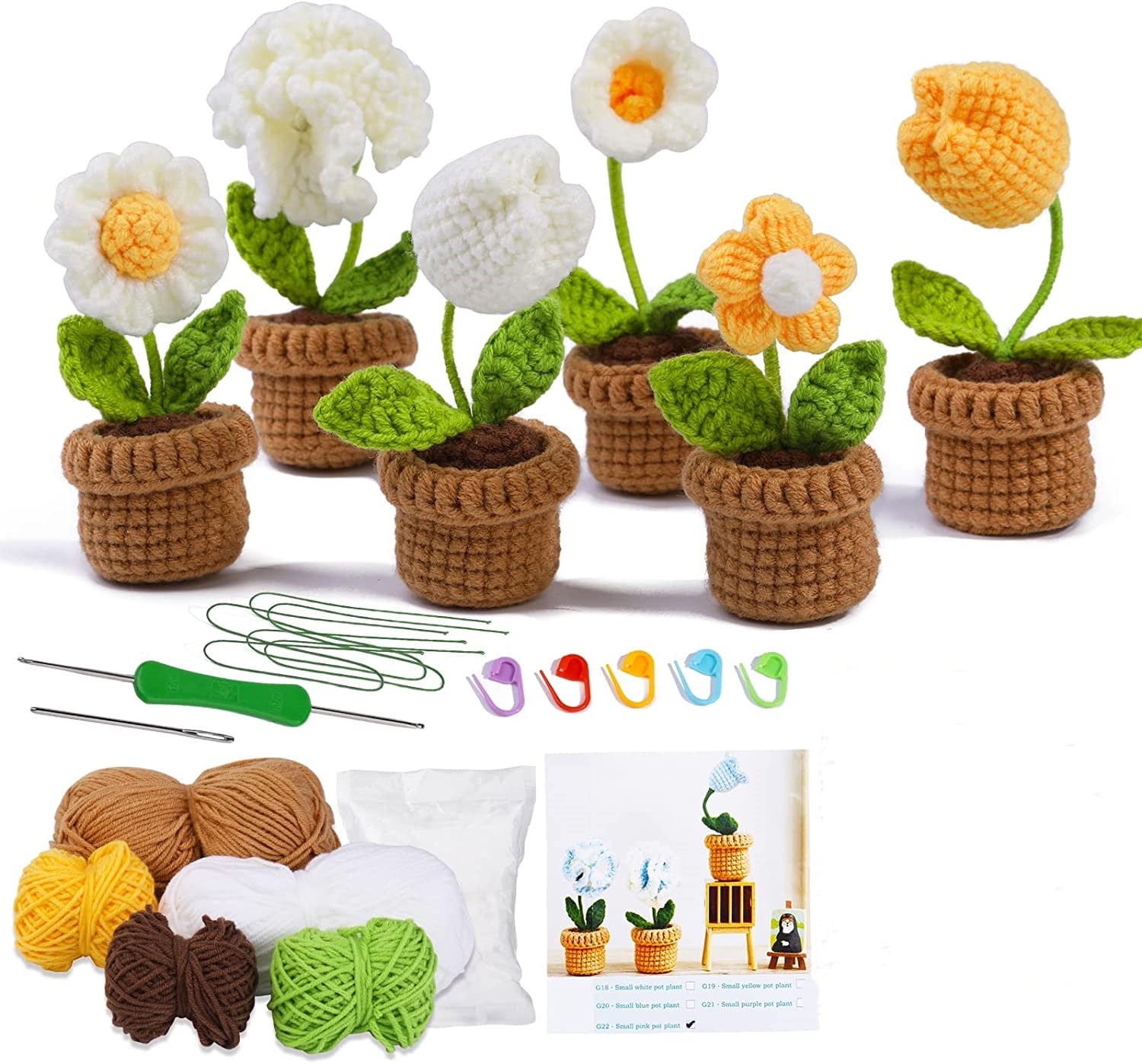 Alabohuke 6Pcs Crochet kit for Beginners, Crochet Kit for Beginners Adults  and Kids, Easy Sunflower Craft Kit, with Detailed Step-by-Step Instructions