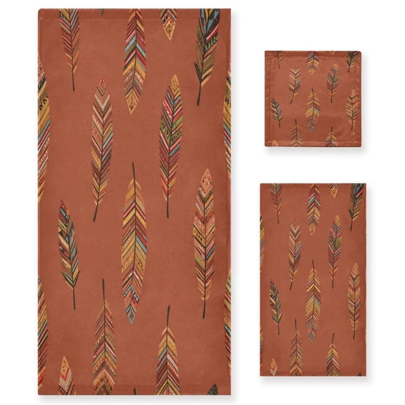 3 Piece Bath Towels Set Bath Towel, Hand Towel and Face Towel for Bathroom, Gym, Hotel Terracotta Tones Feather