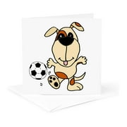 3dRose, Cool Funny Cute Happy Hound Dog Playing Soccer Cartoon, 1 Greeting Card with envelope