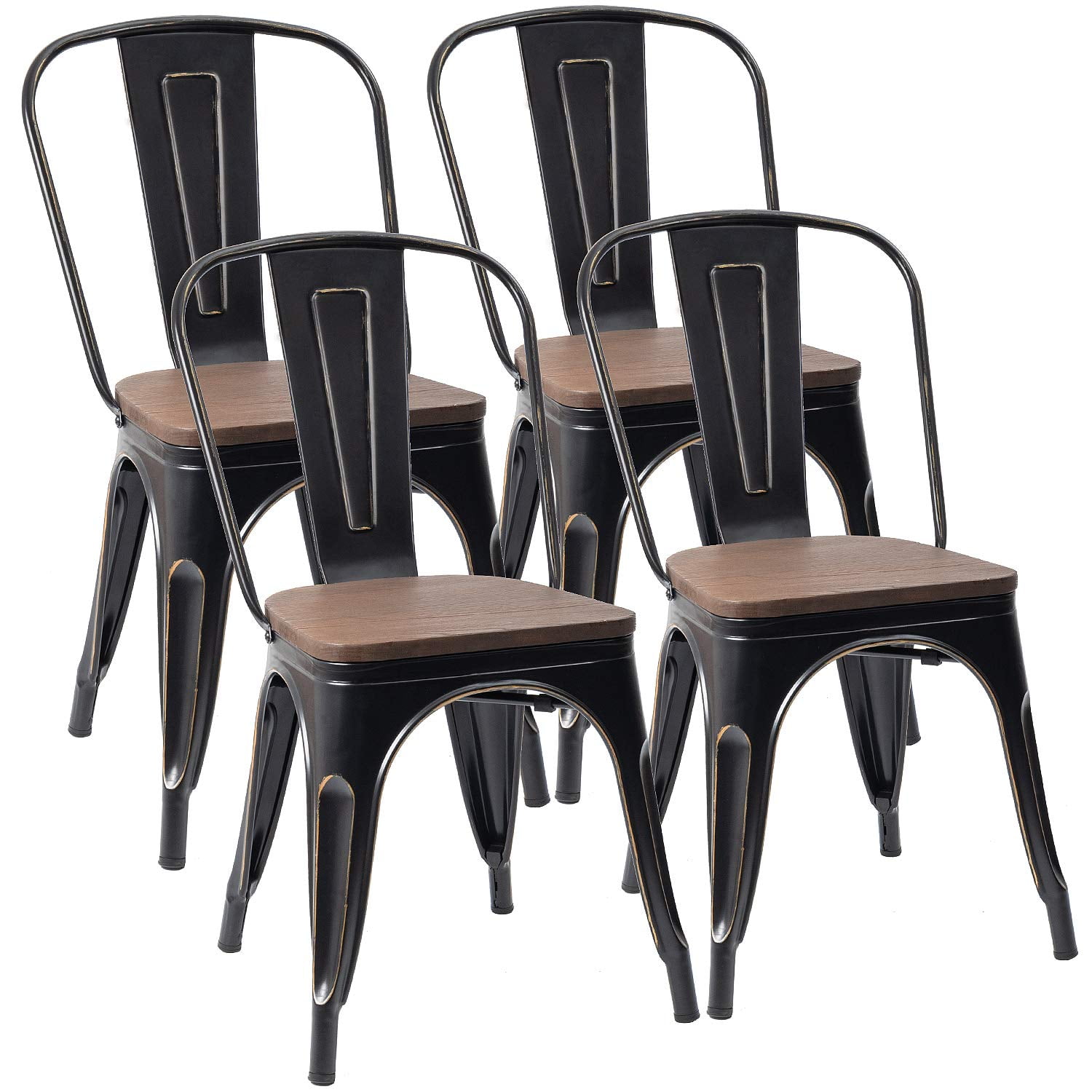 Lacoo Indoor-Outdoor Use Stackable Chic Dining Bistro Cafe Metal Chair, Set of 4, Black Gold