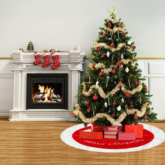 BAOPAI Plush Red Christmas Tree Skirt Festive Holiday Party Decoration Suitable For Home Christmas Decor