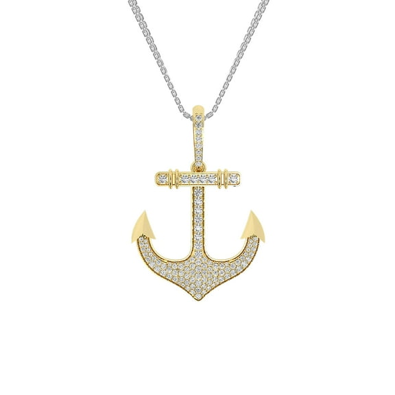 Bling Craft Anchor Pendant 0.81 ct Round Moissanite Nautical Hip Hop Unisex Pendant 14k Yellow Gold Plated 925 Sterling Silver (Color D, VVS1)