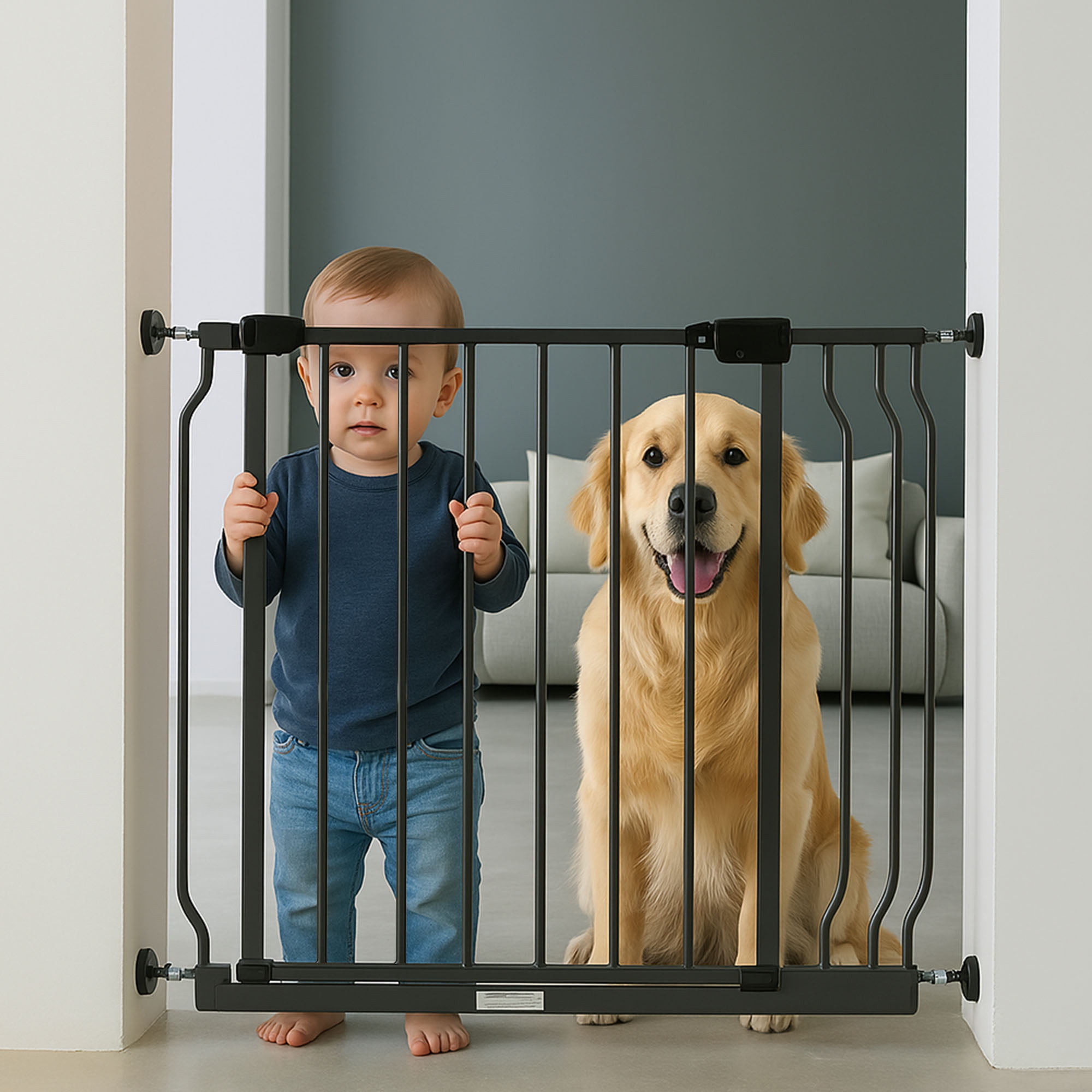 BalanceFrom Easy Walk-Thru Baby Safety Gate for 29.1”-43.3” Opening, 30” Tall, Graphite