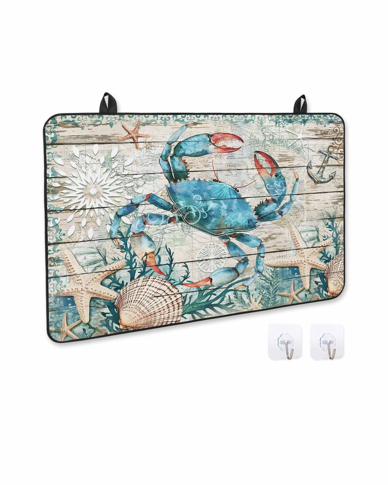nqOlkjepod Large Induction Cooktop Protector Mat 24"x21", Teal Crab Coastal Stove Top Covers for Electric Stove, Summer Beach Nautical Starfish Retro Stove Burner Cover Mats, Glass Top Stove Cover