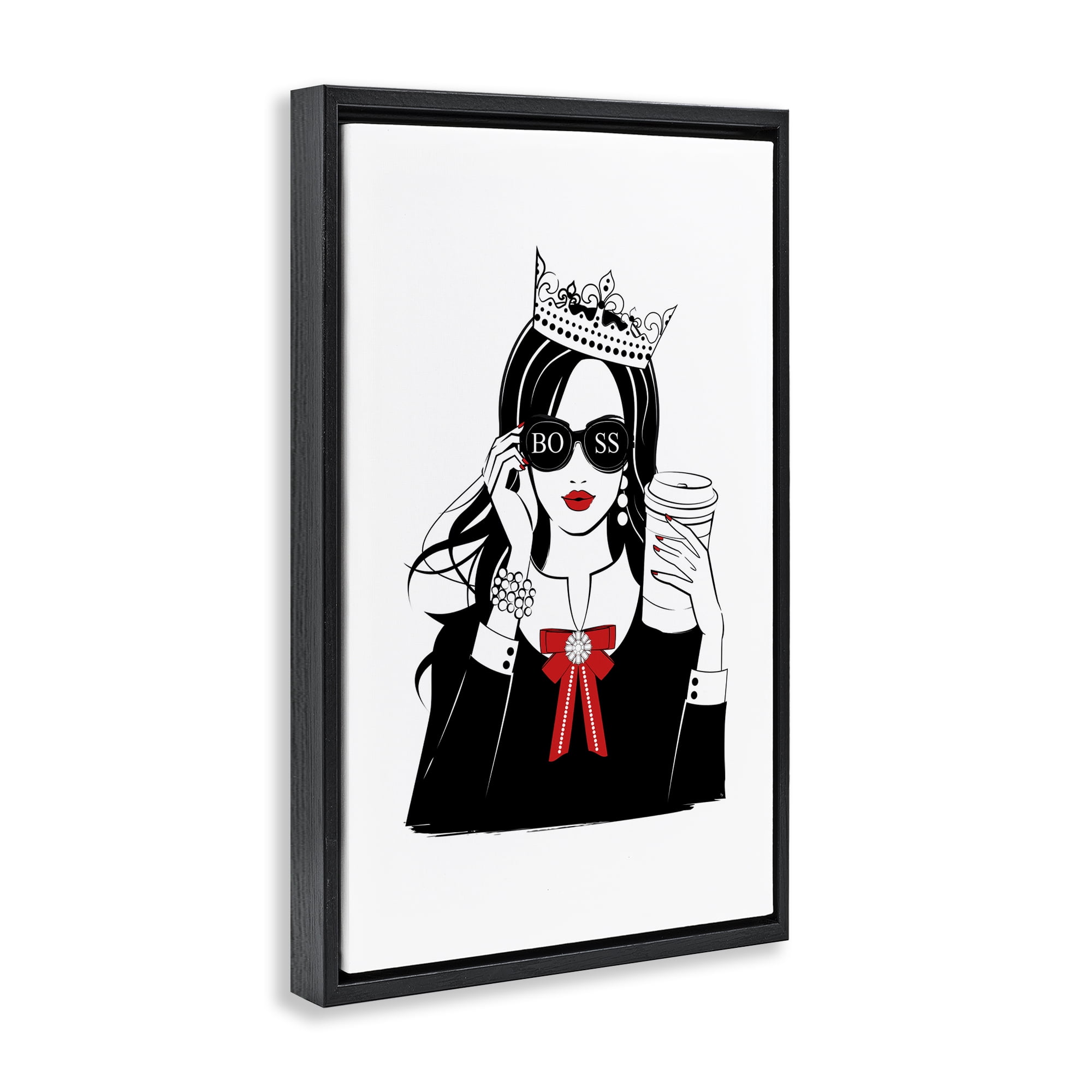 Stupell Industries Jeweled Girl Boss Novelty Painting Black Floater Framed Art Print Wall Art, 21 x 31