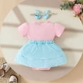 thumbnail image 4 of mgoYE Newborn Baby Girl Romper Dress Short Sleeve Cute Bear Embroidery Bodysuit Dress Headband Infant Summer Clothes(Pink,6-9 Months), 4 of 9