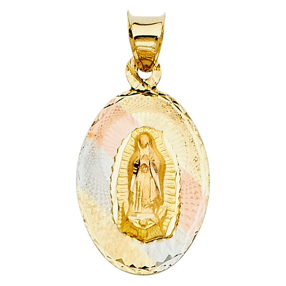 14k Tri-Color Gold Our Lady of Guadalupe Pendant Holy Spirit Christian Charm Jewelry Female Unisex