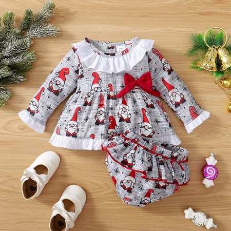 

Augper Toddler Dress Winter Fall Dresses Clearance Autumn Winter Baby Girls Christmas Santa Claus Long Sleeve Top Printed Shorts Set Gray