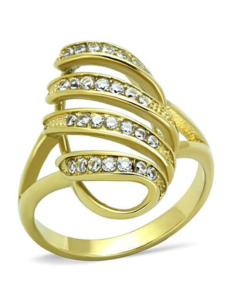 Women's Stainless Steel 14K Gold Ion Plated Crystal Cocktail Fashion