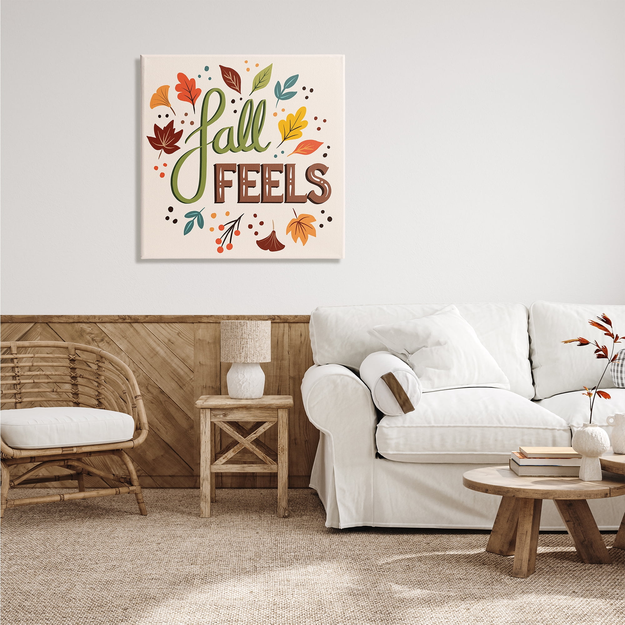 Stupell Indtries Fall Feels Phrase Festive Harvest Foliage Autumn Leaves,30 x 30,Design by Jo Taylor