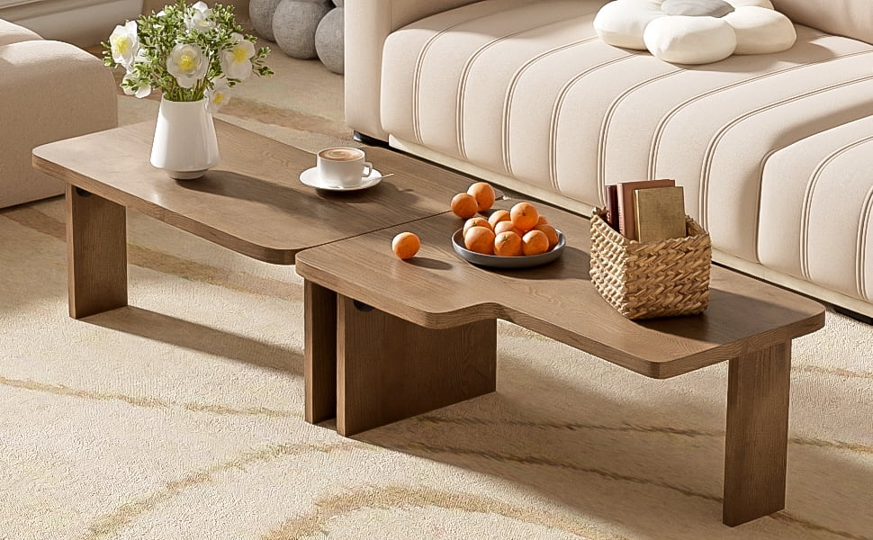 Euroco Modular Coffee Table Set of 2 – Freely Configurable Wood Grain MDF Tables with Modern Design, Compact Side Table Option