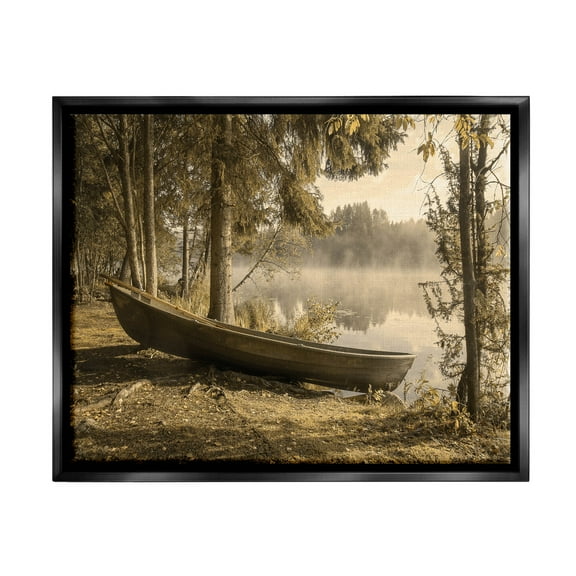 Lakeside Canoe Forest Wilderness Landscape Photograph Jet Black Framed Art Print Wall Art
