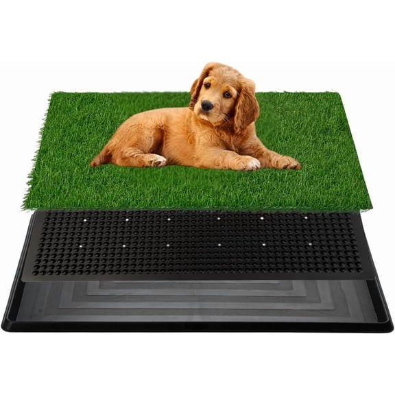 Dog Litter Box with Grass – 16 x 20 inch,Strong Absorbency Grass Pad with Tray, Dog Potty Training Pad (16“x20”)