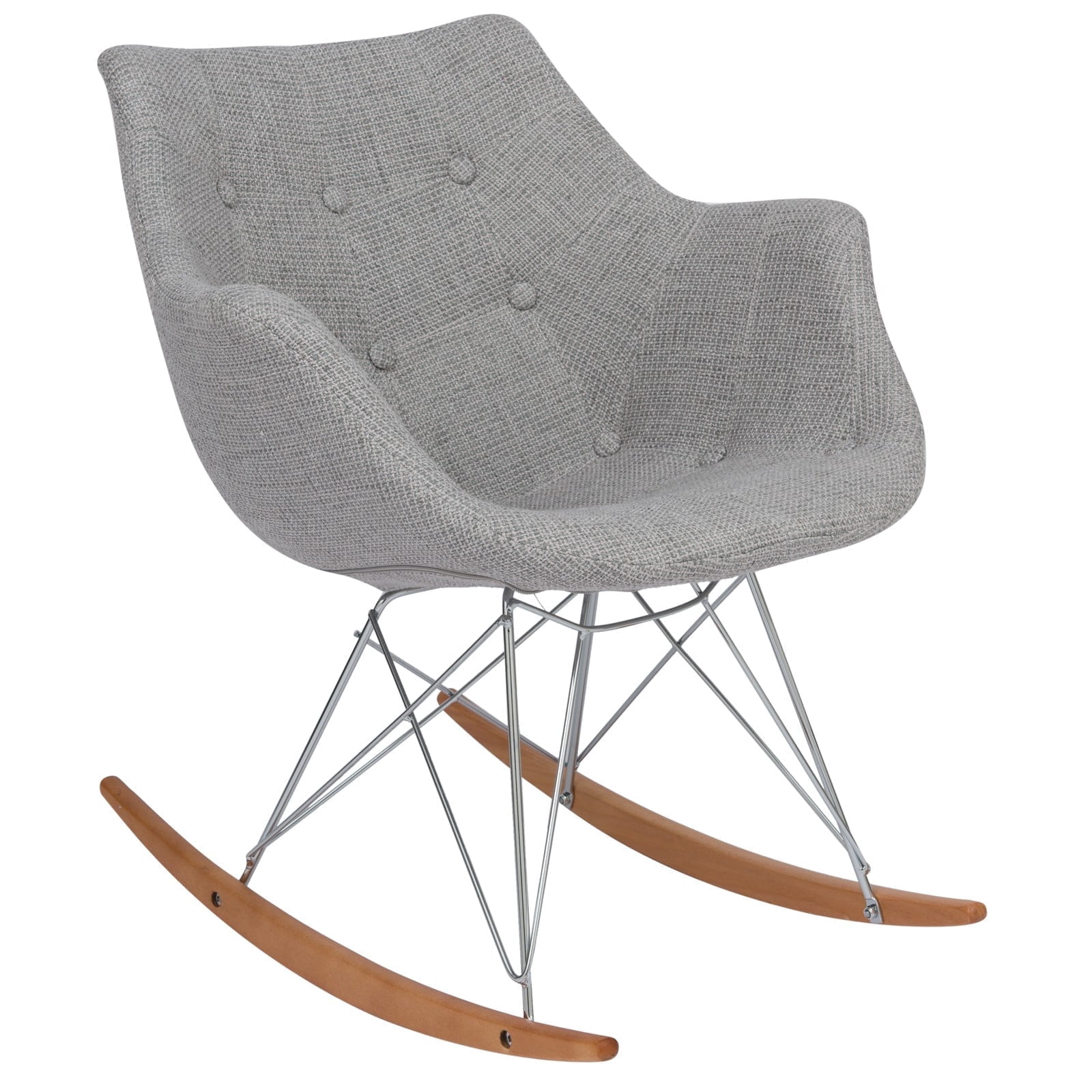 Modern Upholstered Rocking Chair – Small Accent Chair for Nursery, Kids, or Living Room | Nursing Chair with Curved Back & Wood Rocker Legs, Grey