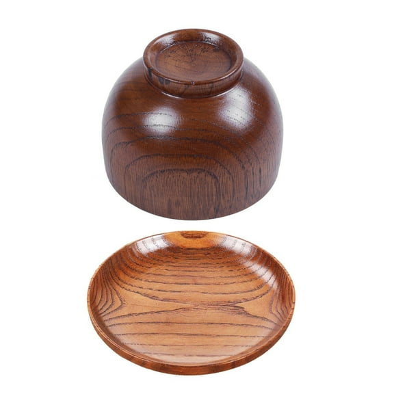 Wooden Bowls Wooden Soup Bowl Healthy Food Container Vintage Dinner & Tableware Household Smooth Wooden Bread Dish Tray