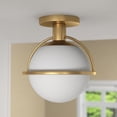 thumbnail image 2 of Evelyn&Zoe 9.25" Antique Brass Finish Metal/Glass Semi Flush Mount, 2 of 7