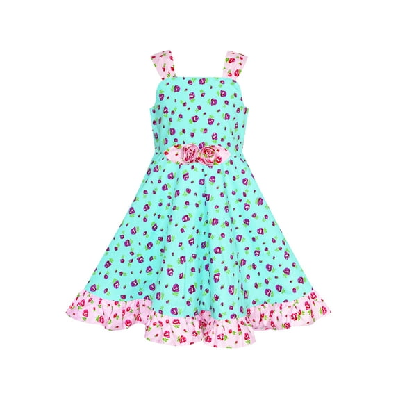 Girls Dress Blue Tank Floral Bow Tie Summer Sundress 5 Years