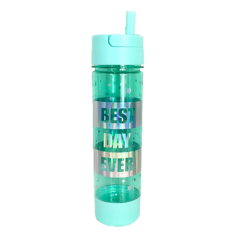 Best Day Ever BPA Free Travel Water Bottle w Storage Holder, Aqua