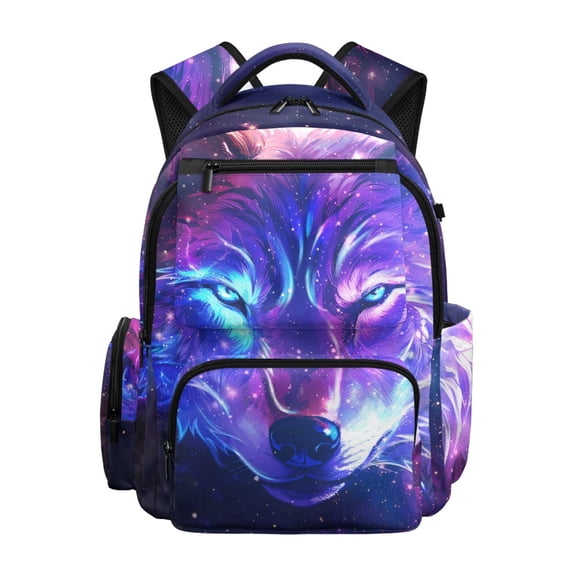 Chririnla Galaxy Wolf Face Pattern Kids School Backpack with Durable, Adjustable Padded Straps Soft Padded Straps 17 Inch Book Bag for Travel Casual