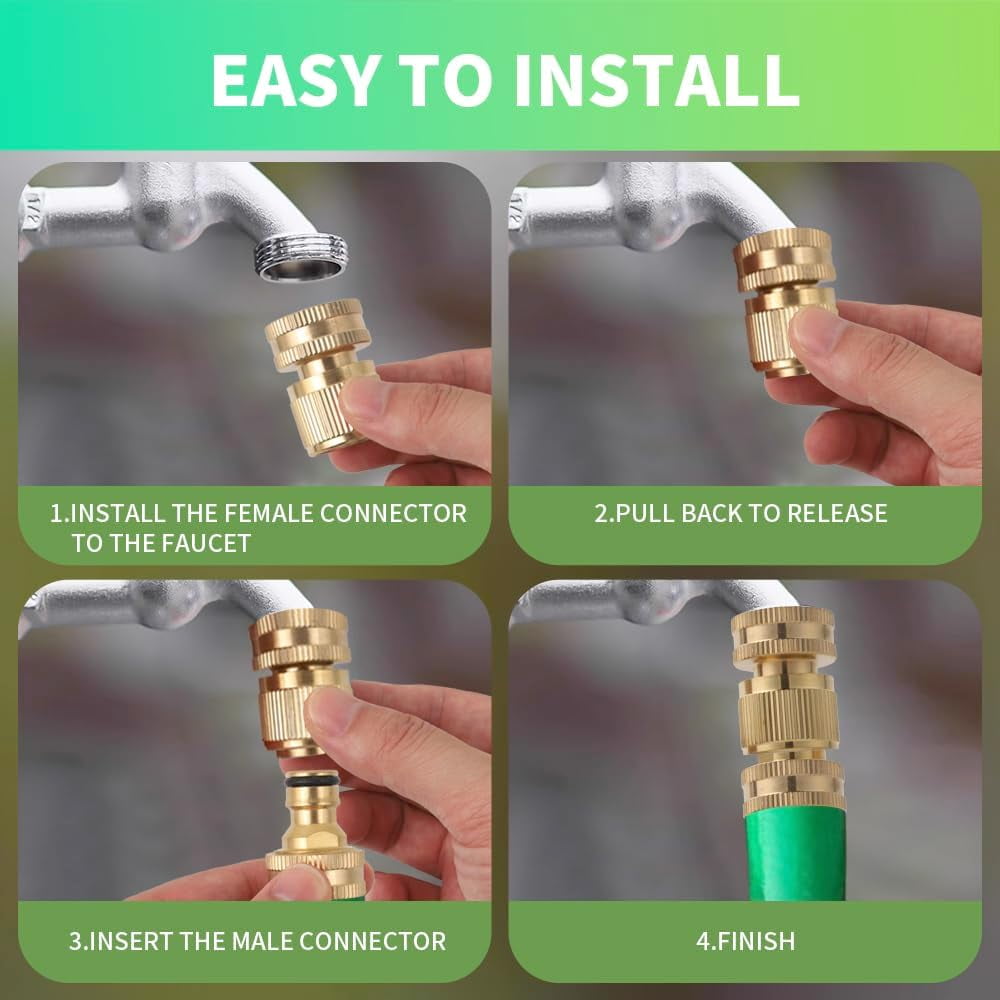 Quick Connect, Solid Brass 3/4 Inch Thread Fitting, No-Leak Water Female Hose and Male Hose (6 Set)