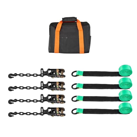 KFFKFF Wheel Chock Tie-Down Kit with Tire-Style Tow Dolly Strap, Heavy-Duty Hook, 10009 lbs Break Strength & 3333 lbs Working Load, Motorcycle Tie-Down System with O-Ring for ATV and SUV