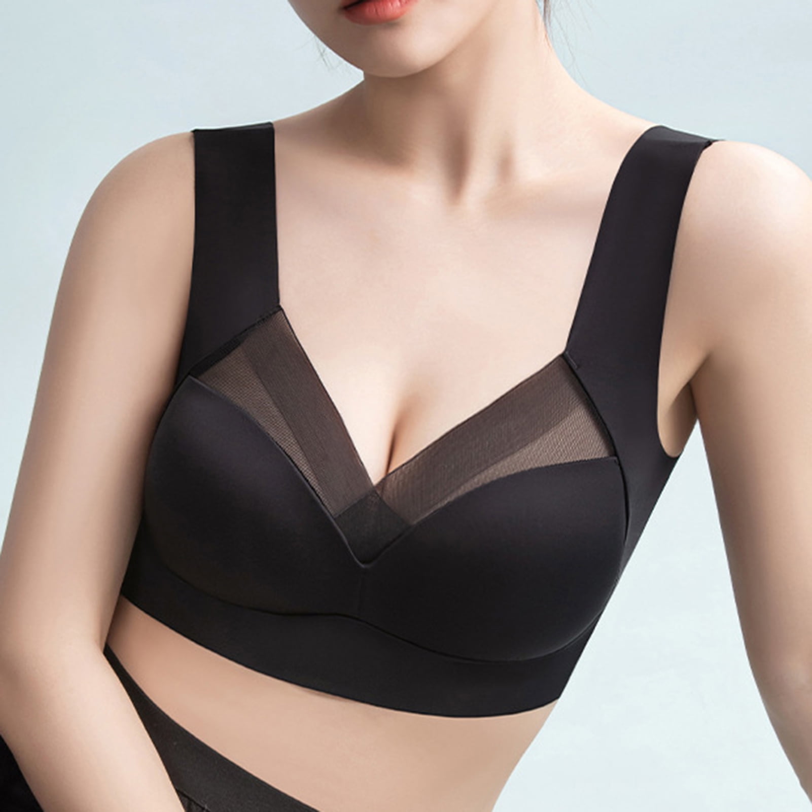 harmtty Lady Bra Push Up Seamless Thin Wire Free No Constraint Women  Brassieres Daily Wear Clothes,Black,L