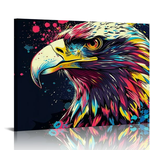 YILUYINQING Eagle Colorful Splash of Paint Canvas Wall Art Decor 16x12in
