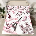 thumbnail image 2 of Manfei Paris Eiffel Tower Full Size Sheets,Pink Butterflies Flower Bed Sheets,Romance Valentine'S Day Sheet Sets,Microfiber Room Decor,4 Pieces, 2 of 7
