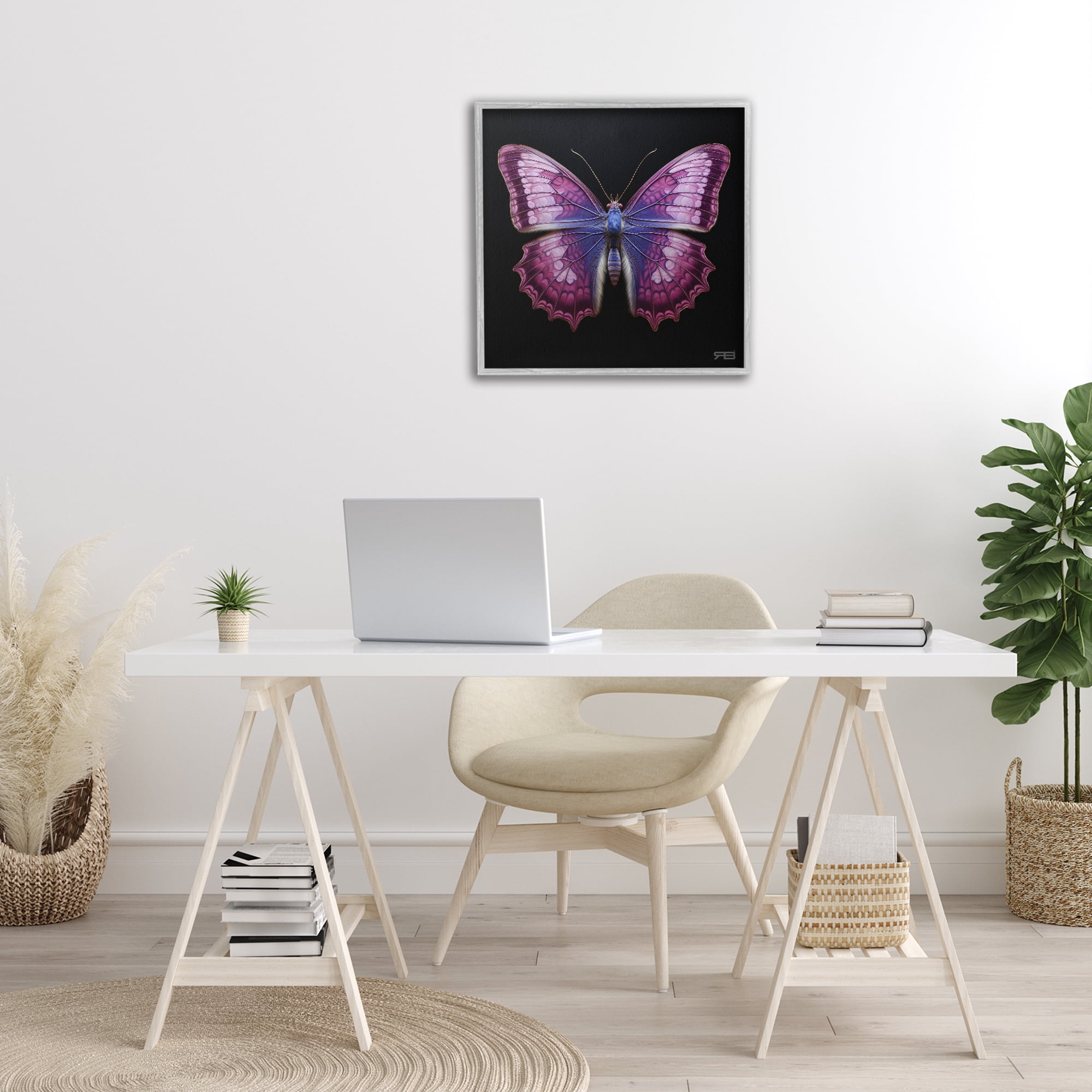 Stupell Industries Vivid Purple Butterfly Animals & Insects Painting Gray Framed Art Print Wall Art, 24 x 24