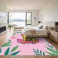 thumbnail image 3 of ODIKA 6'x9' Machine Washable Non-Slip Area Rug, Playful Wild Cat Bathroom Adorable Jungle Safari Feline High Traffic Rug, Pink, 929016, 3 of 7