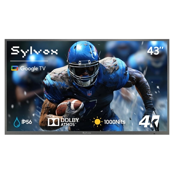 SYLVOX 43" Outdoor TV, IP56 Waterproof TV, 1000nits 4K UHD Google TV for Partial Sun, Dobly Atmos Google Assistant(Deck Pro 3.0 )