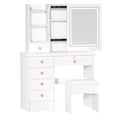 thumbnail image 1 of Trayknick Vanity Table with Adjustable 3 Color Brightness Adjustment Sliding Lighted Mirror, Dressing Table Set with 6 Drawers And Multi Hidden Storage Shelves with Cushioned Stool (White), 1 of 13