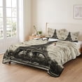 thumbnail image 2 of Quilts Queen Size Bedding Set, Paris Tower Lightweight Quilted Comforter, Vintage Words Beige Grey Soft Reversible Bedspread Coverlet with Pillow Covers for All Season, 90" x 96", 2 of 9