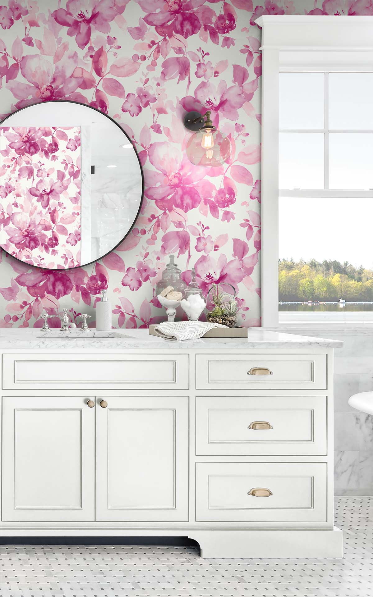NextWall Pink Watercolor Flower Peel and Stick Wallpaper