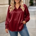 thumbnail image 3 of AKOEE Plus Size Shirts for Women Button Down Dressy Casual Soft Satin Long Sleeve XL-5X Lapel Collar Blouses (XL, Wine), 3 of 8