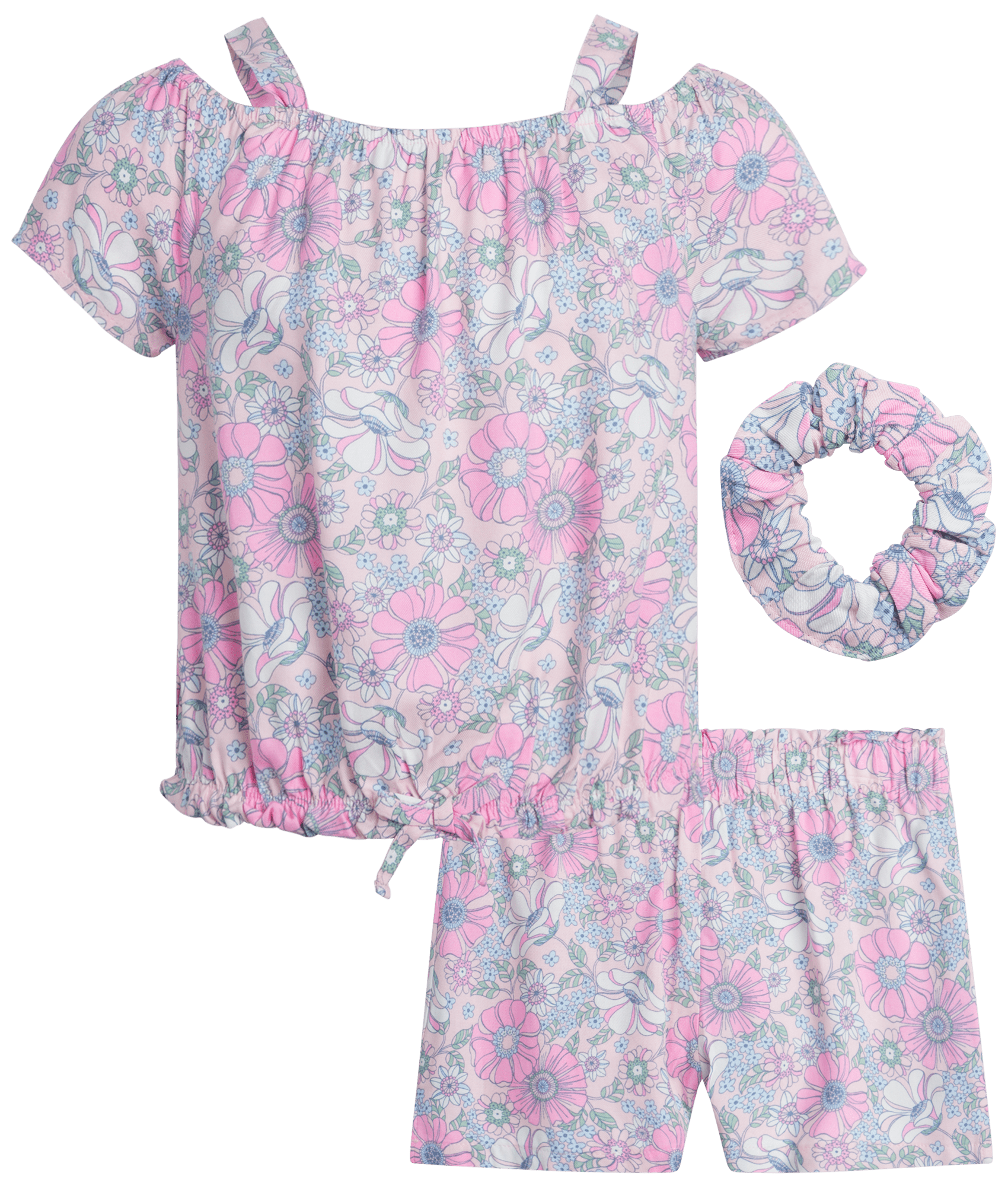 One Step Up Girls' Shorts Set - 2 Piece Short Sleeve Crop Top and Woven ...