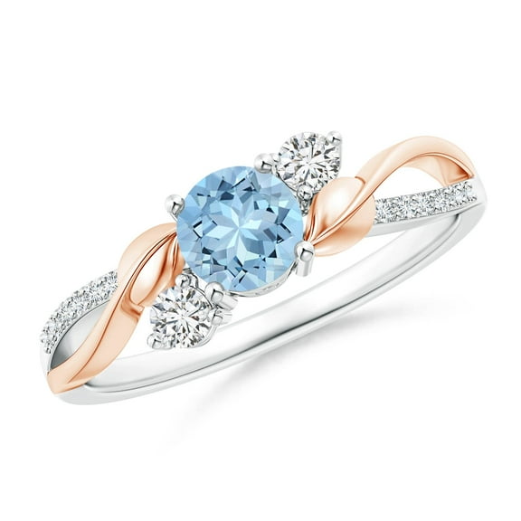 ANGARA Natural Aquamarine and Diamond Twisted Vine Engagement Ring in 14K White & Rose Gold for Women (Size-5mm) | March Birthstone, Anniversary, Jewelry Gift for Women | Natural Aquamarine Ring