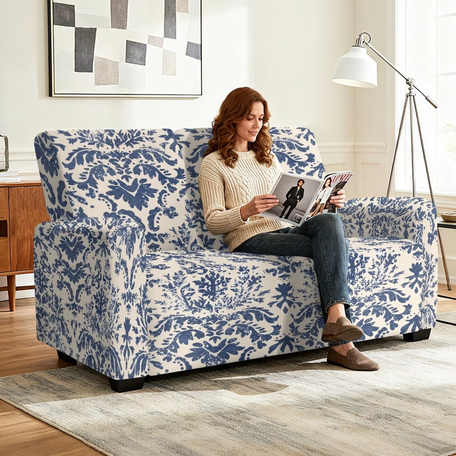 Yuyamidu Boho Loveseat Recliner Covers 2 Seater Mandala Flower Reclining Sofa Covers with Elastic Edge Easy to Install Recliner Loveseat Slipcover Gift for Friends