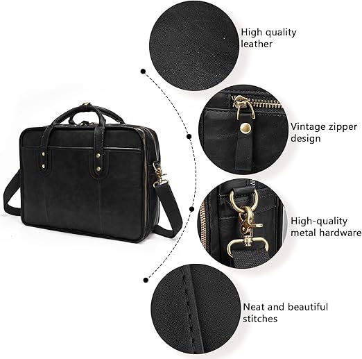 Leather Briefcases for Men 15.6 Inch Business Computer Bag Laptop Bag for Men Water Resistance Travel Messenger Bag