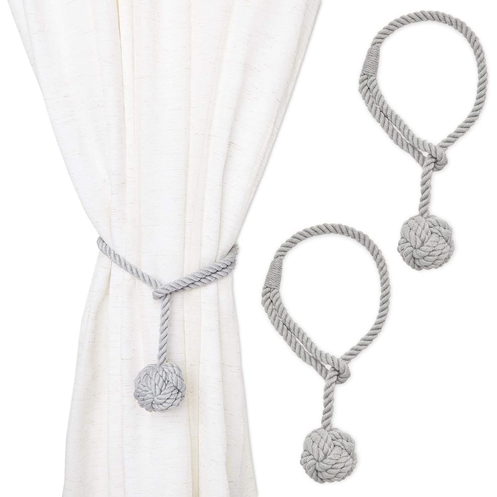 2-Pack Light Grey Cotton Window Curtain Tiebacks Tie Back, 20' Holdbacks Rope for Drapes