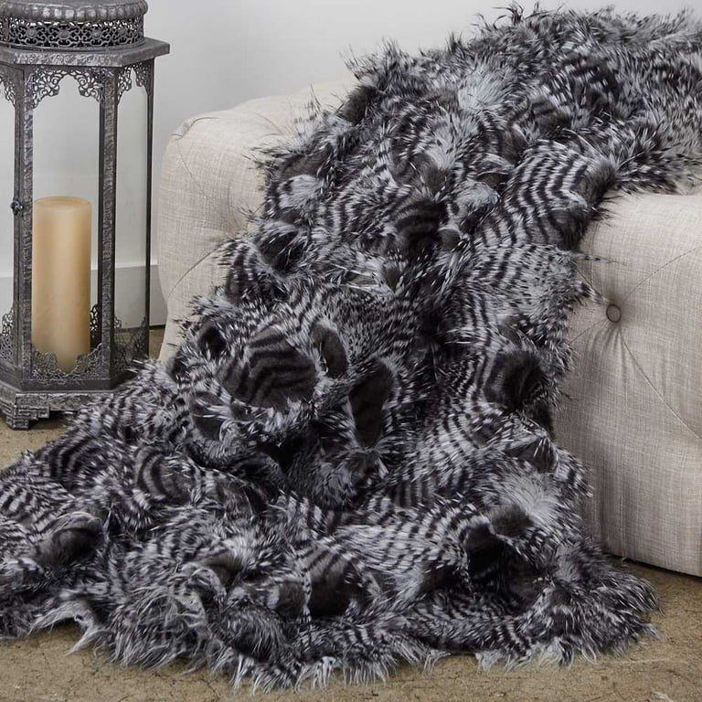 Grey and Silver Faux Fur Luxury Throw 102in x 116in