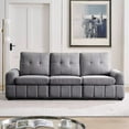 thumbnail image 2 of Living Room Sofa, Modern Upholstered Sofa Couch with Underneath Storage Space and Thicken Armrest, 3-Seat Tufted High Back Sofa with Solid Wood Legs for Apartment Compact Living Space, Gray, 2 of 7